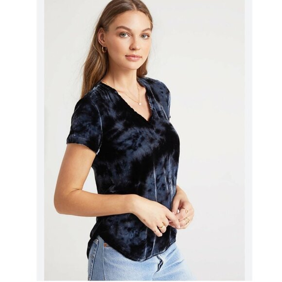 Bella Dahl Velvet Silk-Blend V- Neck Top In Black Crystal Size L Whimsigoth - Picture 9 of 9